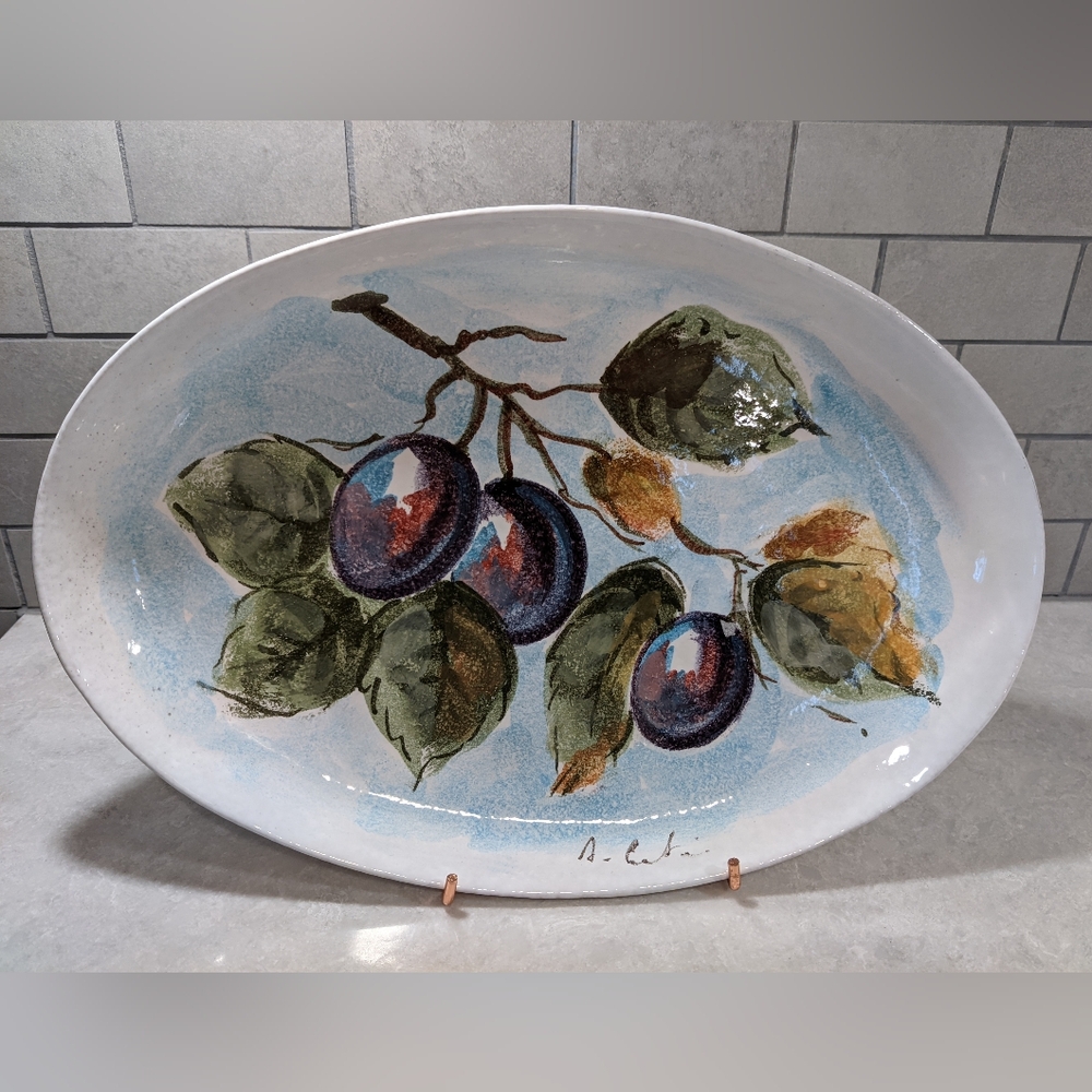 Hand-Painted & Signed Platter with Fruit Design Made In Italy